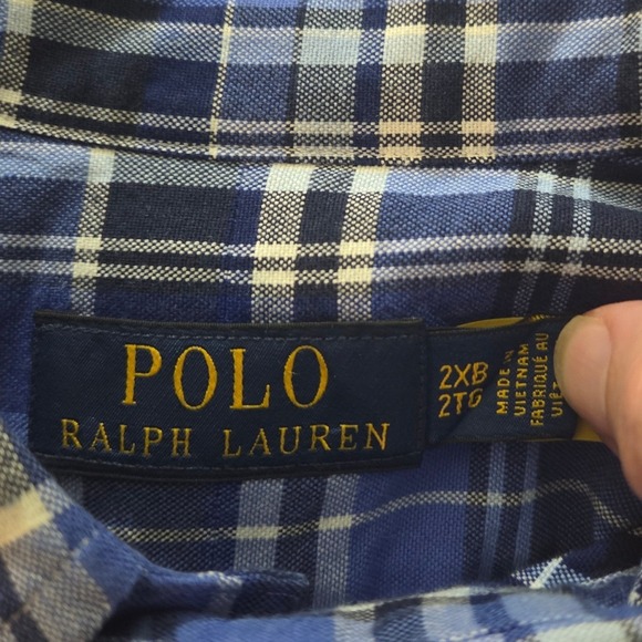 POLO RALPH LAUREN MENS SHORT SLEEVE BLUE PLAID OXFORD SHIRT SIZE 2XB - Picture 5 of 6